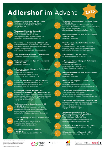 Flyer „Adlershof im Advent“ mit dem Adventskalender des Kiezes.
